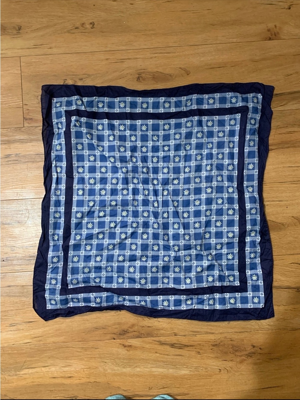 Blue gingham floral bandana